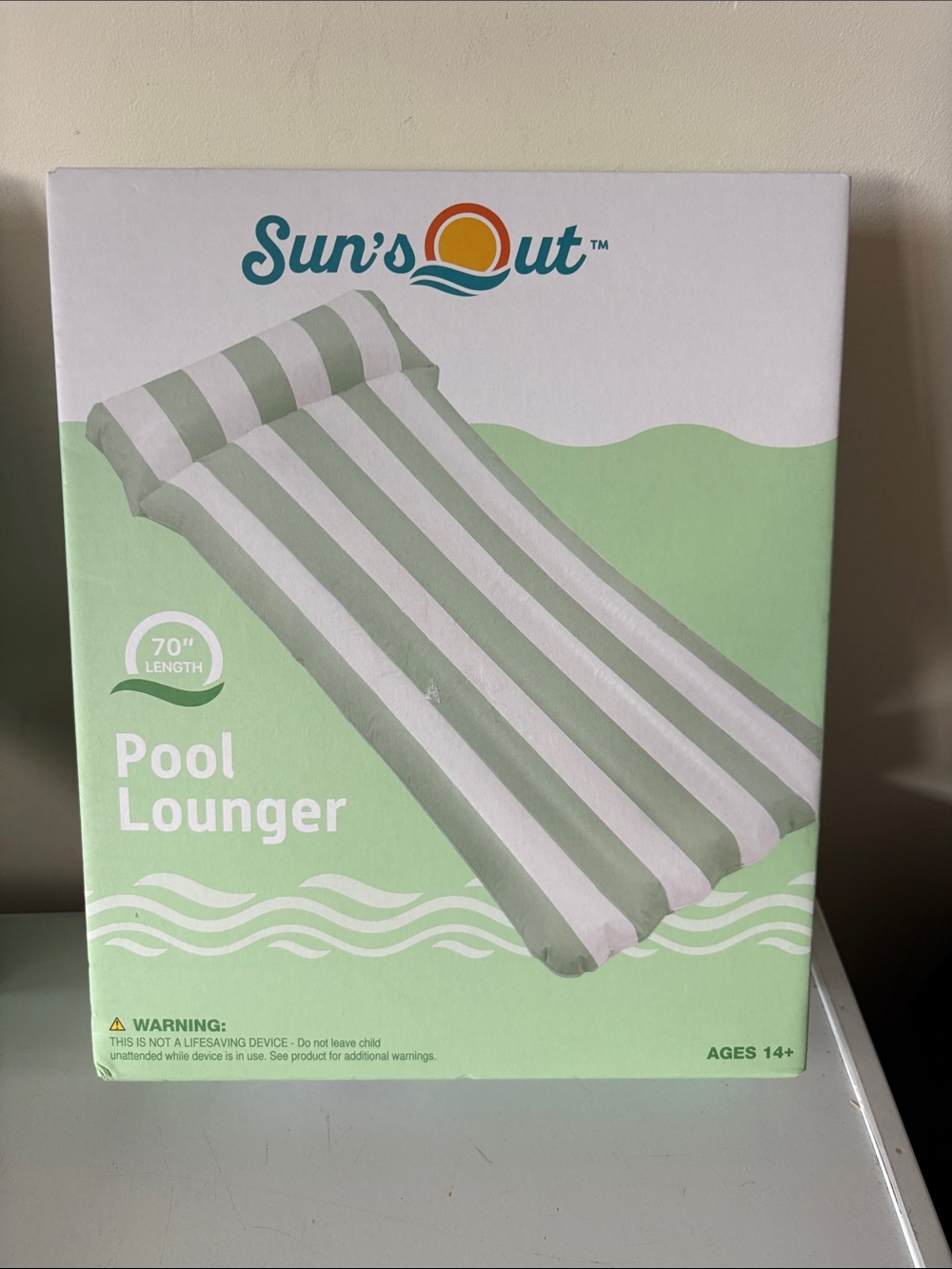Sun's Out Pool Lounger - White and Sage Stripes